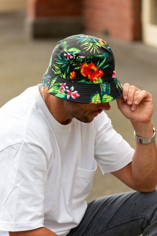 mens floral hibiscus bucket hat reversible 