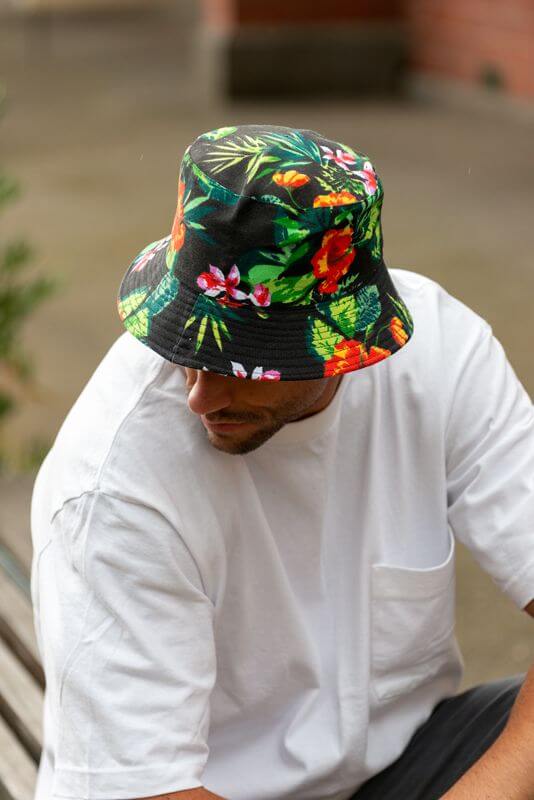 men's floral hibiscus bucket hat reversible