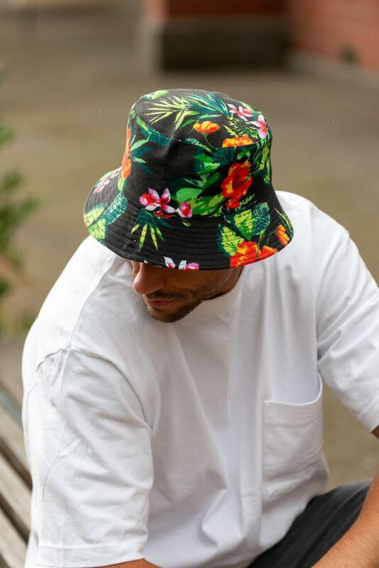 men's floral hibiscus bucket hat reversible