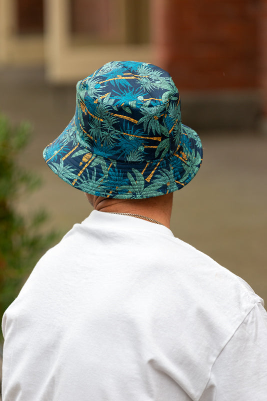 Bucket Hat Mens Teal Palm design