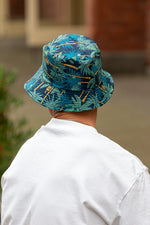 Load image into Gallery viewer, Bucket Hat Mens Teal Palm design
