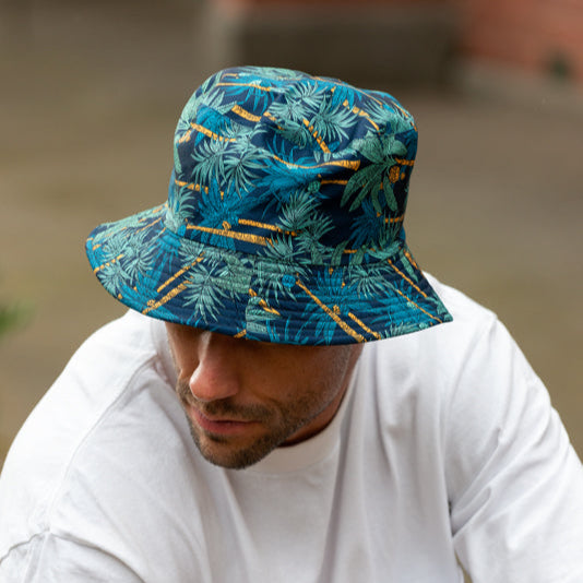 Bucket Hat Mens Teal Palm design