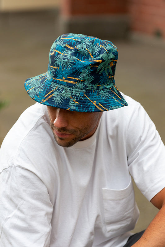 Bucket Hat Mens Teal Palm design