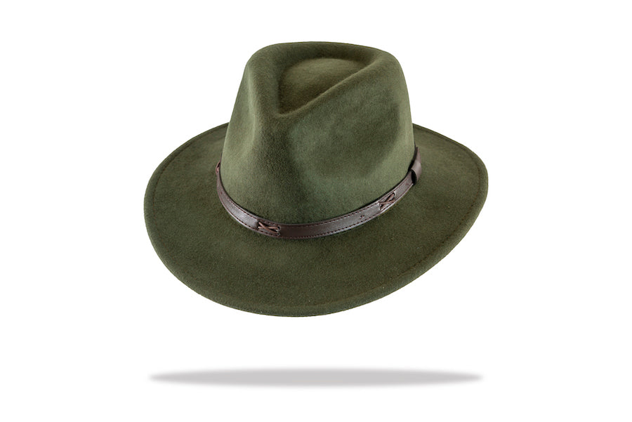 Outback Men's Wool Felt Fedora Outback in deep olive MF14-1GR