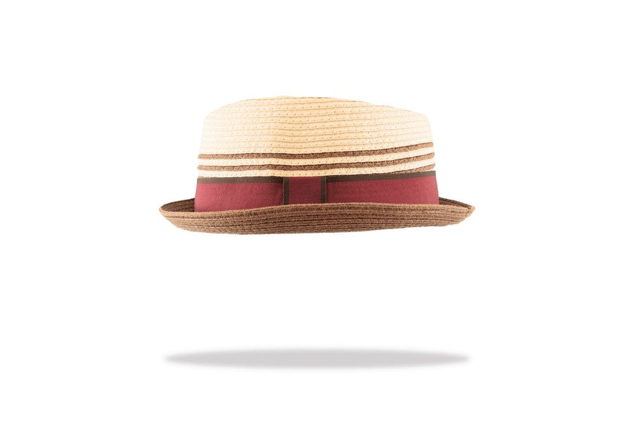 Porkpie Mens Sun Hat in Tan and Burgundy ST16-12