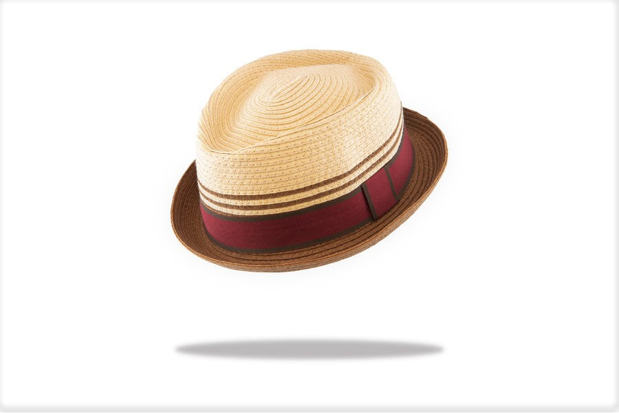 Porkpie Mens Sun Hat in Tan and Burgundy ST16-12