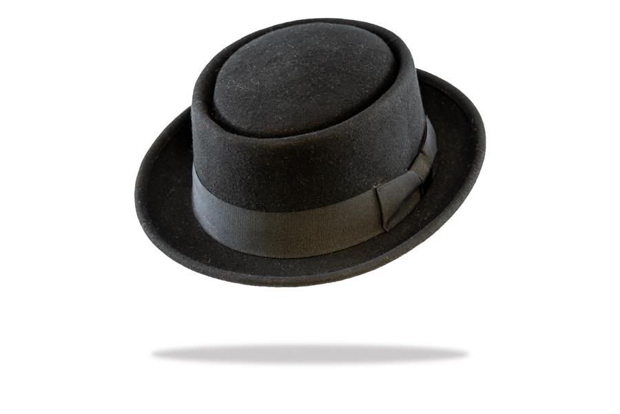 Porkpie Hat Round Crown in Black Wool Felt MF14-08