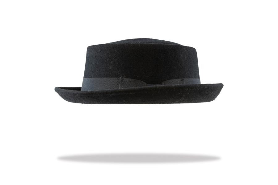 Porkpie Hat Round Crown in Black Wool Felt MF14-08