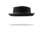 Load image into Gallery viewer, Porkpie Hat Round Crown in Black Wool Felt MF14-08
