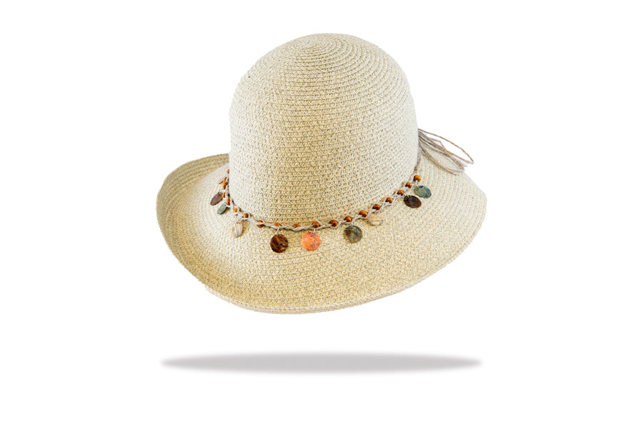 Sun hat grey with beaded trim