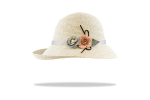 Womens Sun hat grey with flower trim WS18-2