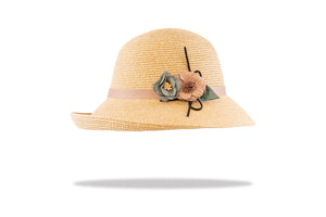 Womens Sun Hat Natural With Flower Trim.