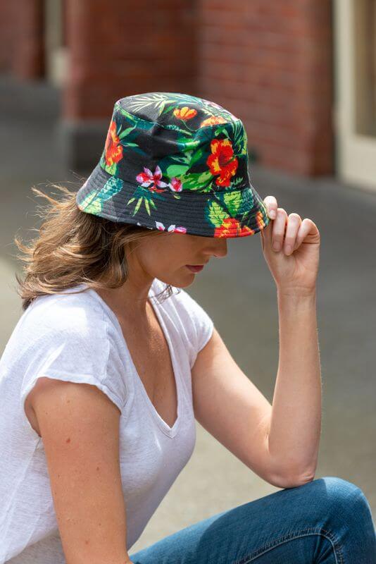 women's reversible floral hibiscus bucket hat