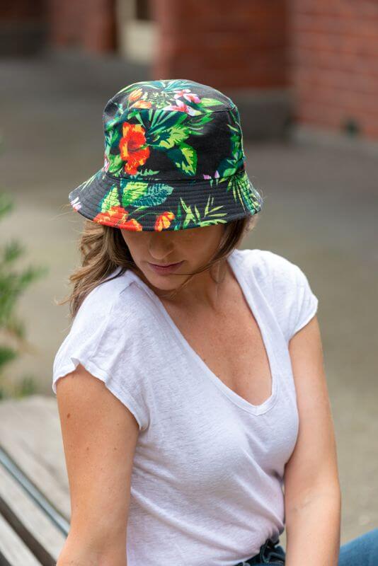 women's reversible floral hibiscus bucket hat