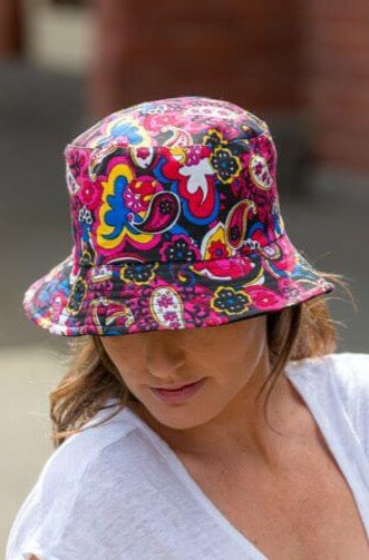 women's reversible pink paisley bucket hat