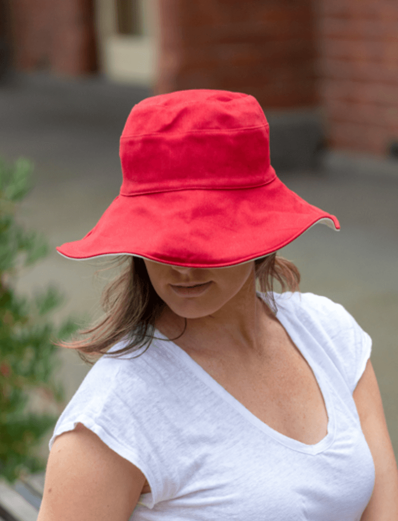 womenSun Hat 100% Cotton for women Reversible in red WS20-1's red reversible sun hat cotton