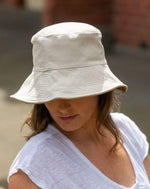 Load image into Gallery viewer, women&#39;s ivory reversible bucket hat cotton
