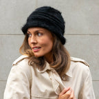 Womens bucket hat wool angora in black HWA-01BL