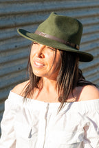 Womens Wool Felt Fedora in deep olive MF14-01