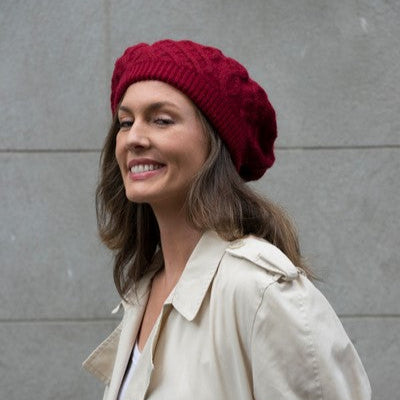 Womens Knit Beret in Red HWA-04R