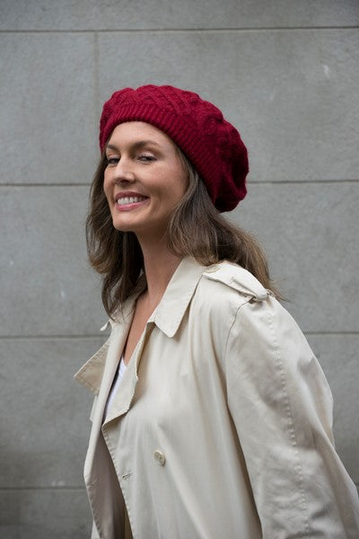 Womens Knit Beret in Red HWA-04R