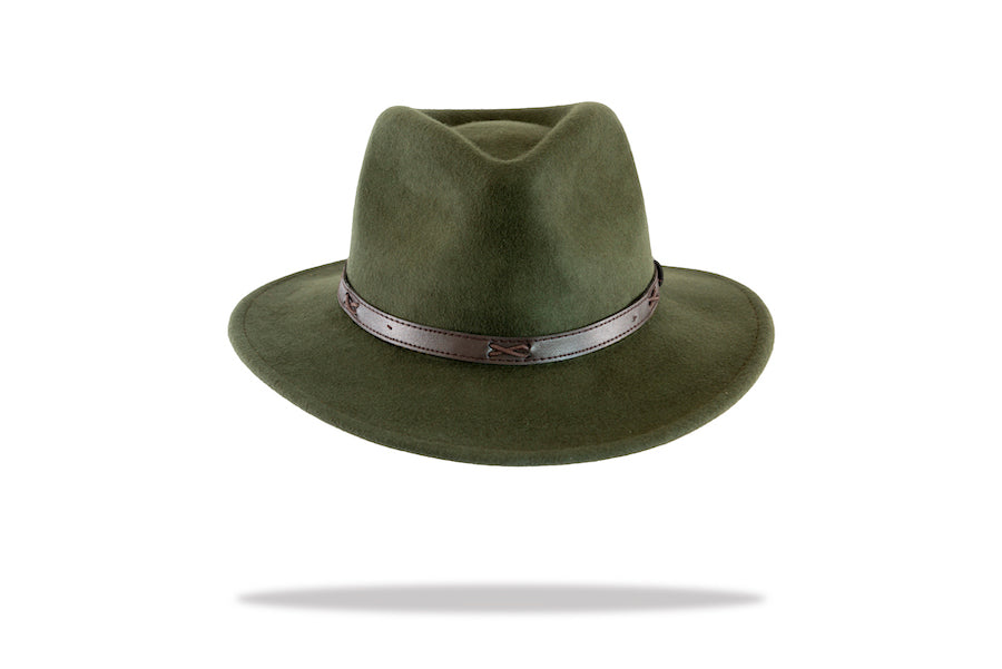 Womens Wool Felt Fedora in deep olive MF14-01G