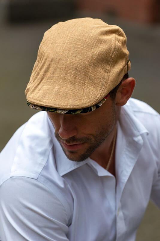Mens Flat Cap in Caramel Linen FC15-5