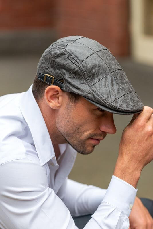 Mens Faux Leather Flat Cap in Grey FC15-1