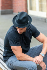 Load image into Gallery viewer, Men&#39;s Black Wool Felt Trilby with Dotted Black Bandf14-04
