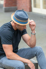 Load image into Gallery viewer, Men&#39;s Porkpie Hat in Blue and Tan ST16-13
