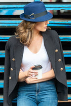 womens blue trilby hat 